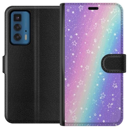 Kompatibelt Lommeboketui til Motorola Edge 20 Pro Rainbow-farget pastellbakgrunn med hvite stjerner og gnistrende prikker i myk overgang