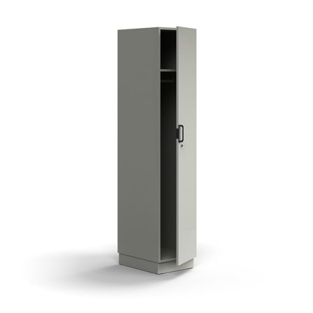 Lockable wardrobe QBUS, with clothes rail, base frame, 2020x400x570 mm, light grey