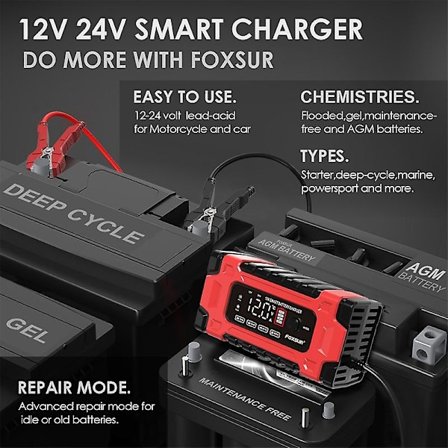 Stor display billader til bil, billader til bilbatteri, intelligent pulslader, billader til motorcykelbatteri, lader med smart slukning, tilbehør til 
