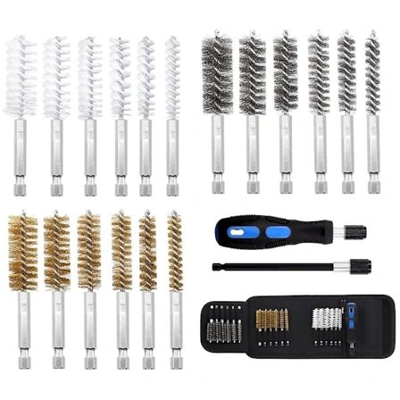 18-paknings børstesett med håndtak, børster for rengjøring av elektrisk drill, 8mm-19mm rengjøringsbørstesett med 1/4 tommers sekskantskaft