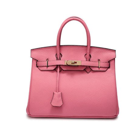 Rosa Ko Läder Tote & Axelväska - Chic Mångsidig Damhandväska 30cm