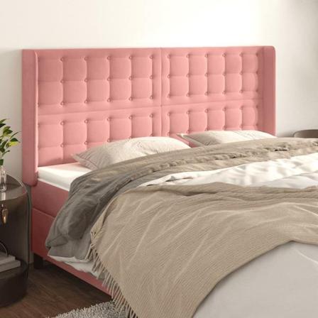 Vidaxl Huvudgavel Med Kanter Rosa 163x16x118/128 Cm Sammet Rosa