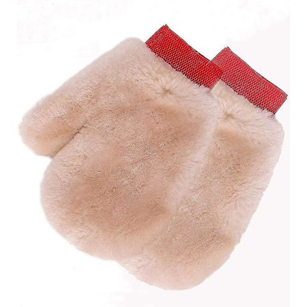 Naturlig lammskinnsull biltvättshandske Extra stor Repfri fårskinns tvättvante (4-5 år)