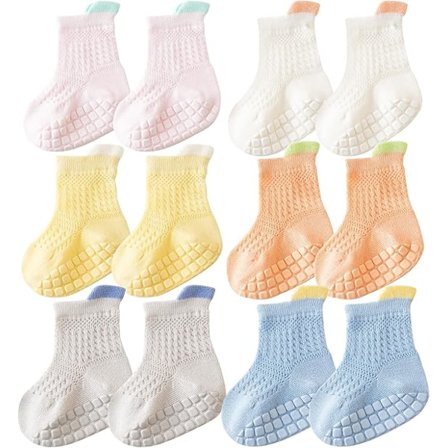 6 par babystrømper med sklisikring, bomullsstrømper med sklisikring, barnesko B