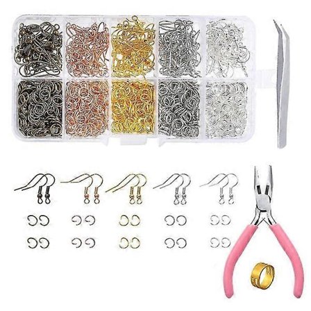 1128 Delar Örhängen Tillverkningsmaterial Örhänge Kit Krokar Öppna Ringar Tänger Pincett Öppnare för Öppna Ringar DIY Smyckesverktyg Kit