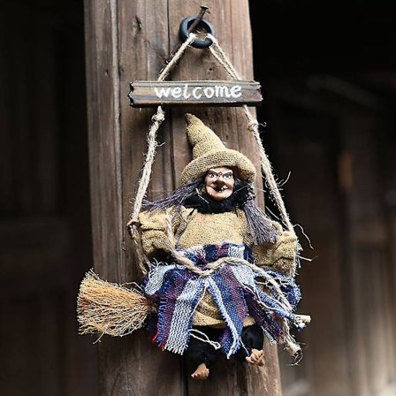 Halloween Hängande Flygande Häxa Med Kvast Ornament Dörr Vägg Party Dekoration