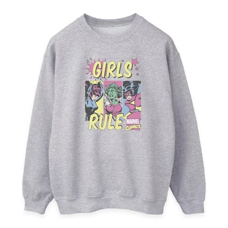 Marvel Comics Dam/Dam Girls Rule Sweatshirt S Heather Gre