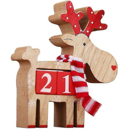 Genanvendelig adventskalender, træ nedtællings terning rensdyr borddekoration, jule permanent kalender hjortefigur