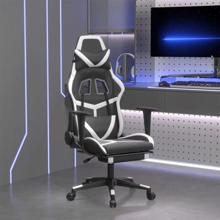 Vidaxl Gamingstol Med Massage Och Fotstöd Svart Och Vit Konstläd Vit