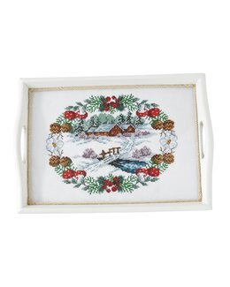 Broderi Vinterlandskap till bricka