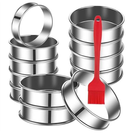12-pak engelske muffinforme, 8 cm Crumpets, rustfrit stål dobbeltvalsede muffinforme, bageforme til bagværk