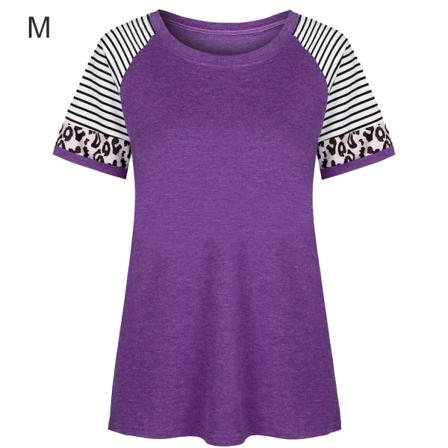 Dam T-shirt Randigt Print Kortärmad Blus Med Rund Hals,