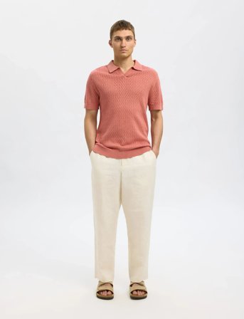 Selected Slhlino Ss Knit Crochet Open Polo - Pink - XL