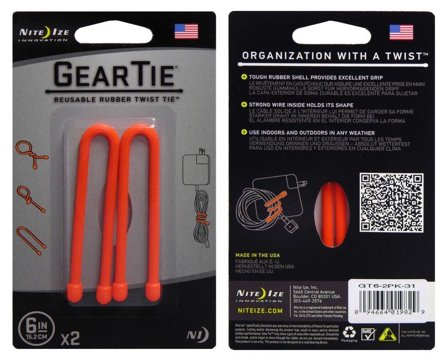 Nite Ize Gear Tie 6-Bright Orange 2-pack