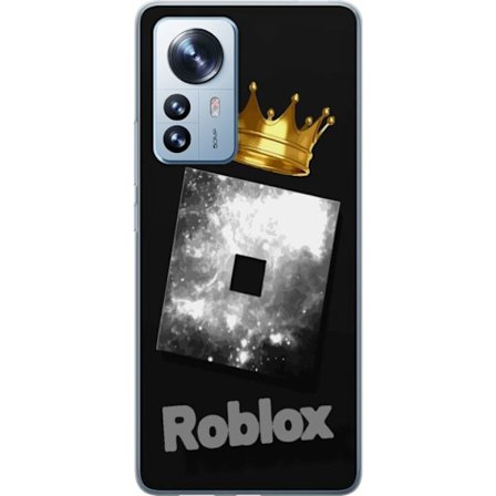 Kompatibel Mobilcover til Xiaomi Xiaomi 12 Pro Minimalistisk sort og sølvfarvet Roblox-symbol med gylden krone og luksuriøs gamer-æstetik på mørk