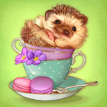 30 x 40 cm, igelkott i en kopp Diamantmålning Broderi D