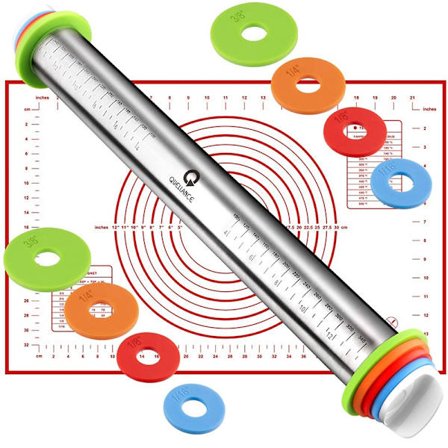 Kaulin paksuusrenkailla, leivonta-alustalla - 43 cm suuri ruostumattomasta teräksestä valmistettu kaulin pizzaa, piirakoita, leivonnaisia ja keksejä 