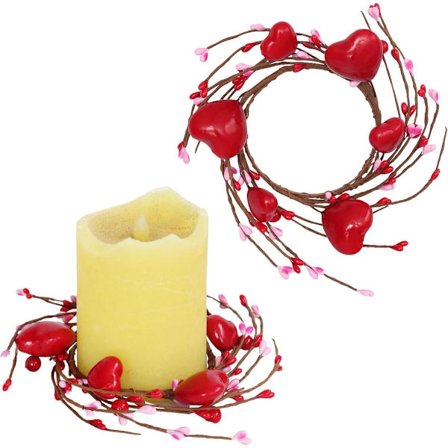 ING Ystävänpäivän kynttiläseppele 2 kappaleen setti punainen sydän marjoilla koristelu pylväs- ja kartiokynttilöille pöytäkoristelu hääjuhliin