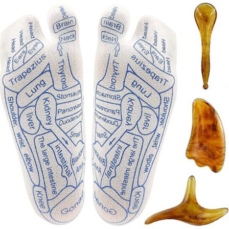 4 st Reflexologi Diagram Strumpor Med Triggerpunktsmassageverktyg, 30x9cm Fot