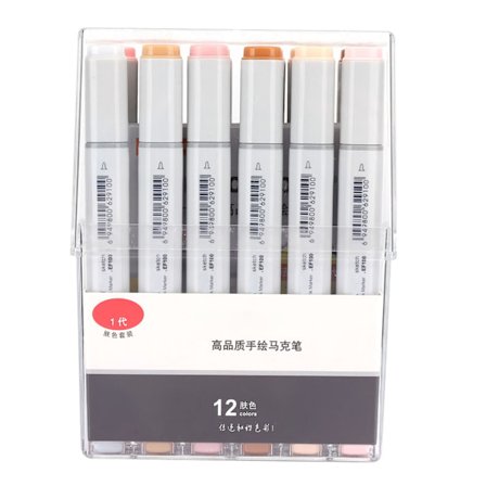 Dobbelthodet markeringspenn i hudfarger, transparent sett med malepensel, kunstutstyr, én generasjon, 12 farger