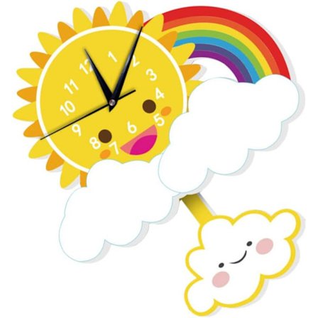 Väggklocka Digital 1PC Cartoon Sol Regnbåge Moln Dekor Väggklocka Trä Hängande Klocka Tyst Icke