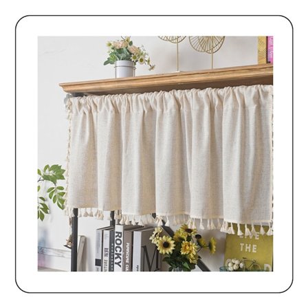 Kort kappa Bistro Gardin Ogenomskinlig Boho Gardin Linne Bomull Beige Enfärgad Kort Gardin Draperier med Tofs för Kök Vardagsrum