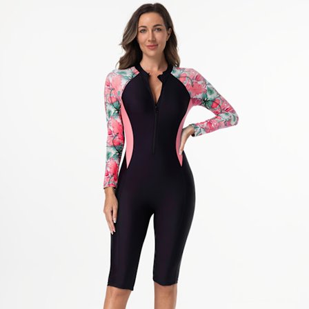 Koko M, Uusi yksiosainen uimashortsit Sukellus pitkähihainen painettu Lähi-idän konservatiivinen slim vetoketjullinen uimapuku naisille