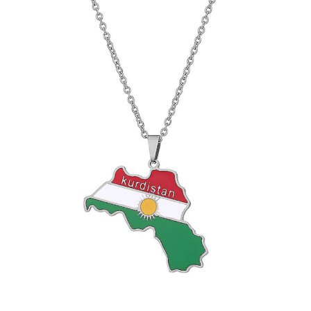 Kurdistan Kart Halsband För Kvinnor Män Kedjor Guld Färg Kurdistan Flagga Kart Hängen Halsband Rostfritt Stål Smycken Gåva Krage (FMY)