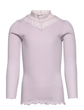 Organic T-Shirt Ls W/ Lace Langærmet T-shirt Lilla Rosemunde Kids