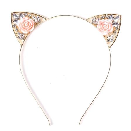 Søt legering bånd diamant rose katteøre pannebånd, egnet for barn/voksne/dame jenter å ha på seg ved enhver anledning.