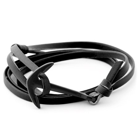 Bracelet en cuir noir à pendentif L'ancre noire pour hommes - Bracelets Ancre Marine - pour Hommes - Tailor Toki