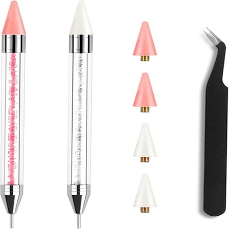 Strass Pick Up Værktøj 2 Akrylhåndtag Strass Applikator Dobbelt Hoved DIY Neglekunstværktøj med 4 Ekstra Voksspidser og 1 Pincet