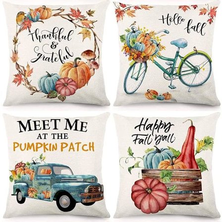 4 kpl syksyn tyynynpäälliset 18x18 tuumaa syksyn koristeet, kiitospäivän teema syksy kurpitsa maalaistalon koristeellinen, syksyn sisustus tyynyliina 
