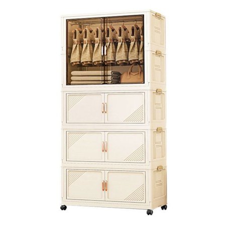 Tøjskab - WEVALLEY - Model med hjul - 3 skuffer - 1 garderobe - Hvid