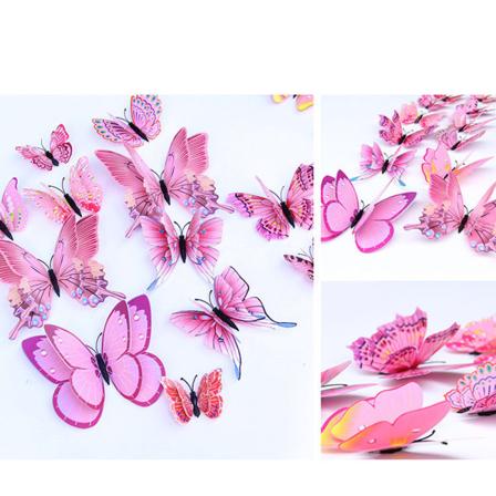 Blanding av 24 stk 3D rosa sommerfugl vegg klistremerker dekor kunst dekorat