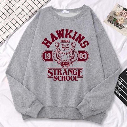 Casual Street Damegenser Sweatshirt Hawkins High School Indiana 1983 Trykte hettegensere Løse Crewneck Pullovere Varme fleeceklær