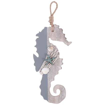 Tredekorasjon Sjøhest med Sjøstjerne og Skjell for Nautisk Dekor, Veggdekorasjon Strand