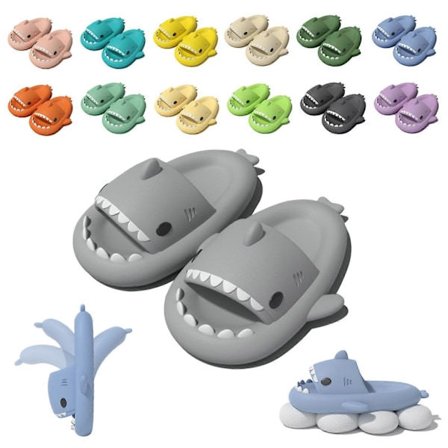 Haj Slides Barn Vuxen Kvinnor Män Hajtofflor - Cloud Shark Slide Strand Sandaler Unisex Kudde Hemma Jultomte, 100% Ny grå 42-43