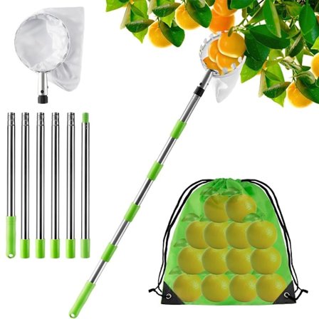 2,4 m teleskopisk frugtplukker, æbleplukker med teleskopisk rustfrit stål stang og bomuldspose, frugtplukker, kirsebærplukker