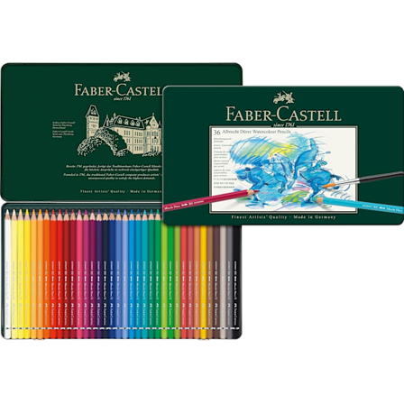 Faber-Castell Akvarelfarveblyanter 48 Sæt | Betal for 36 Pakke | Blandbare Farver, Metalæske, 12 Bonus Farveblyanter, Kunstnerkvalitet Vandopløselige 