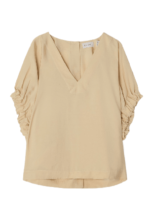 Dagmar ROUCHED V-NECK TOP T-shirts & toppar Dam Beige 38