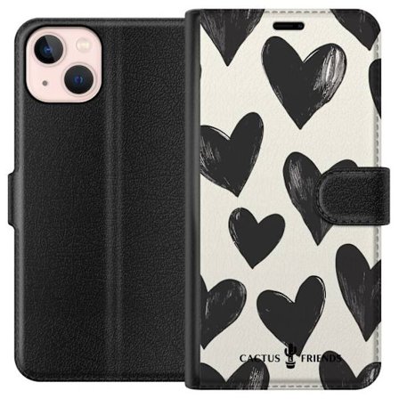 Kompatibel Tegnebogsetui til Apple Apple iPhone 13 Cactus and Friends - Bold Black Love Pattern