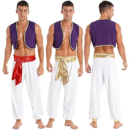Herre Halloween Kostyme Mytisk Prins Aladdin Karneval Cosplay Party Antrekk Paljettkantet Vest med Beltebukser