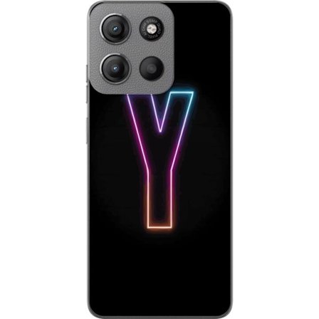 Kompatibel Mobilcover til Motorola Motorola Moto G15 Minimalistisk neonbogstav Y i farveskiftende lys mod sort baggrund