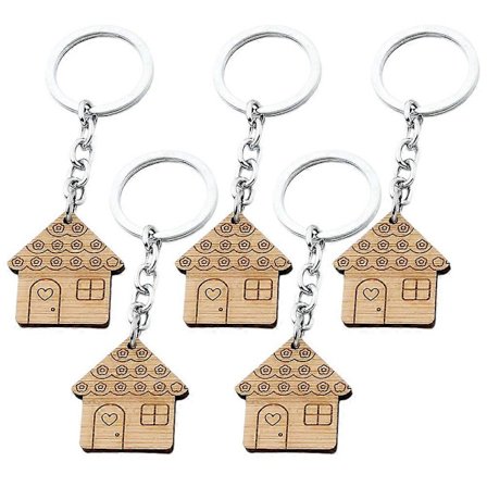 5 stk. Udsøgte nøgleringe i træ, træ nøglering, hængende vedhæng