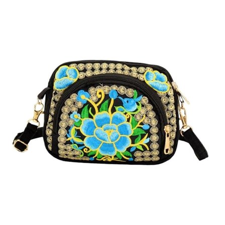 Broderitaske Broderi Crossbody Taske Mode Kvinder Taske Lynlåslommer Casual Taske Etnisk Skuldertaske til Strandferie Fest
