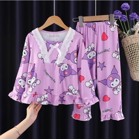 Sanrio Kuromi Kostym Barn Långärmad Pyjamas Flickor Pojkar Cartoon T-shirt+byxor 2 st/set Barn Casual Sovkläder D 5-7Years