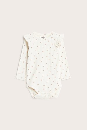 Kappahl | Ribbestrikket body med hjerter | Beige