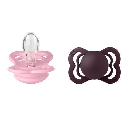 BIBS Pacifier Supreme Baby Pink/Plum 2-Pak Silicone Size 1, Børn & Forældre, Sutter, Silikonesutter