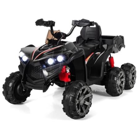 COSTWAY 12V elektrisk fyrhjuling för barn, med 6 hjul, 4 motorer, baklucka, LED, musik, berättelse, USB, 3+ år, svart Svart